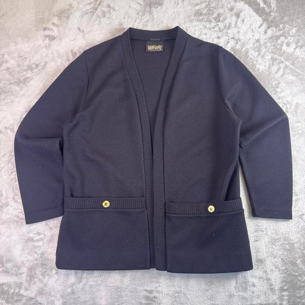 Vintage 90s Hedy Knit Cardigan Knit of California Navy Minimal Button Sweater